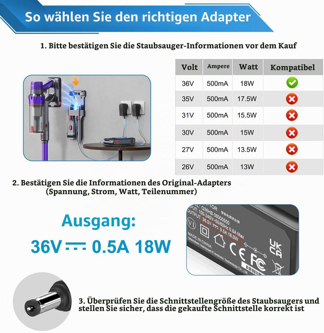KFD Netzteil 36V 500mA Ladegerät Ladekabel für Ultenic U20, SunSare WKEX9DE0709, Anyson Stars 5 Akku
