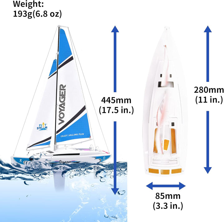 PLAYSTEAM Voyager 280 RC Controlled Wind Powered Sailboat in Blue - 14" Tall