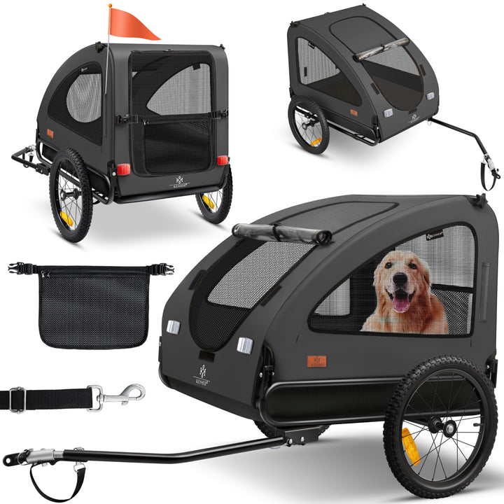 KESSER® Hundeanhänger Boxer 2-in-1 Hundebuggy Fahrradanhänger gross ca. 250L Volumen - Inkl. Fahne u