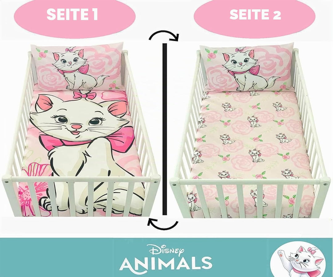Bettbezug für Babys, 100 x 135 cm und Kissenbezug 40 x 60 cm | Bettwäsche Marie Aristochats für Bett