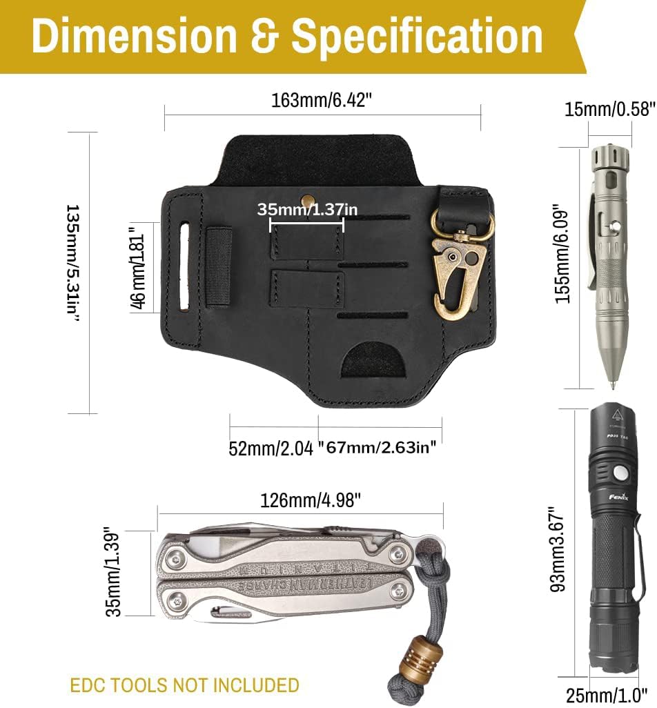 VIPERADE PJ16 Leder EDC Tasche Organizer Taktischer Multitool Halter mit Schlüsselbund Gürtelschlauf