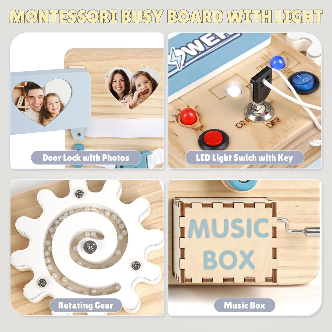 Joyreal LED Montessori Busy Board - Motorikbrett ab 18M+ Monate Activity Board Motorikboard Montesso