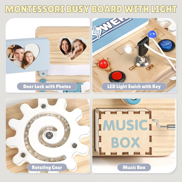 Joyreal LED Montessori Busy Board - Motorikbrett ab 18M+ Monate Activity Board Motorikboard Montesso