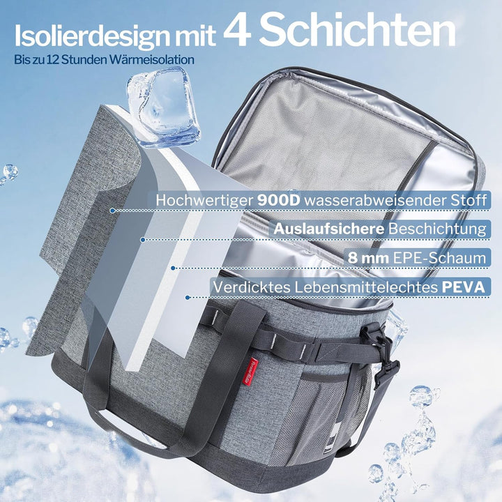 Kühltasche 30L, 12h Kühlung, Gross Faltbar Picknicktasche, Kühlbox Tragbare Isoliertasche für Auto &