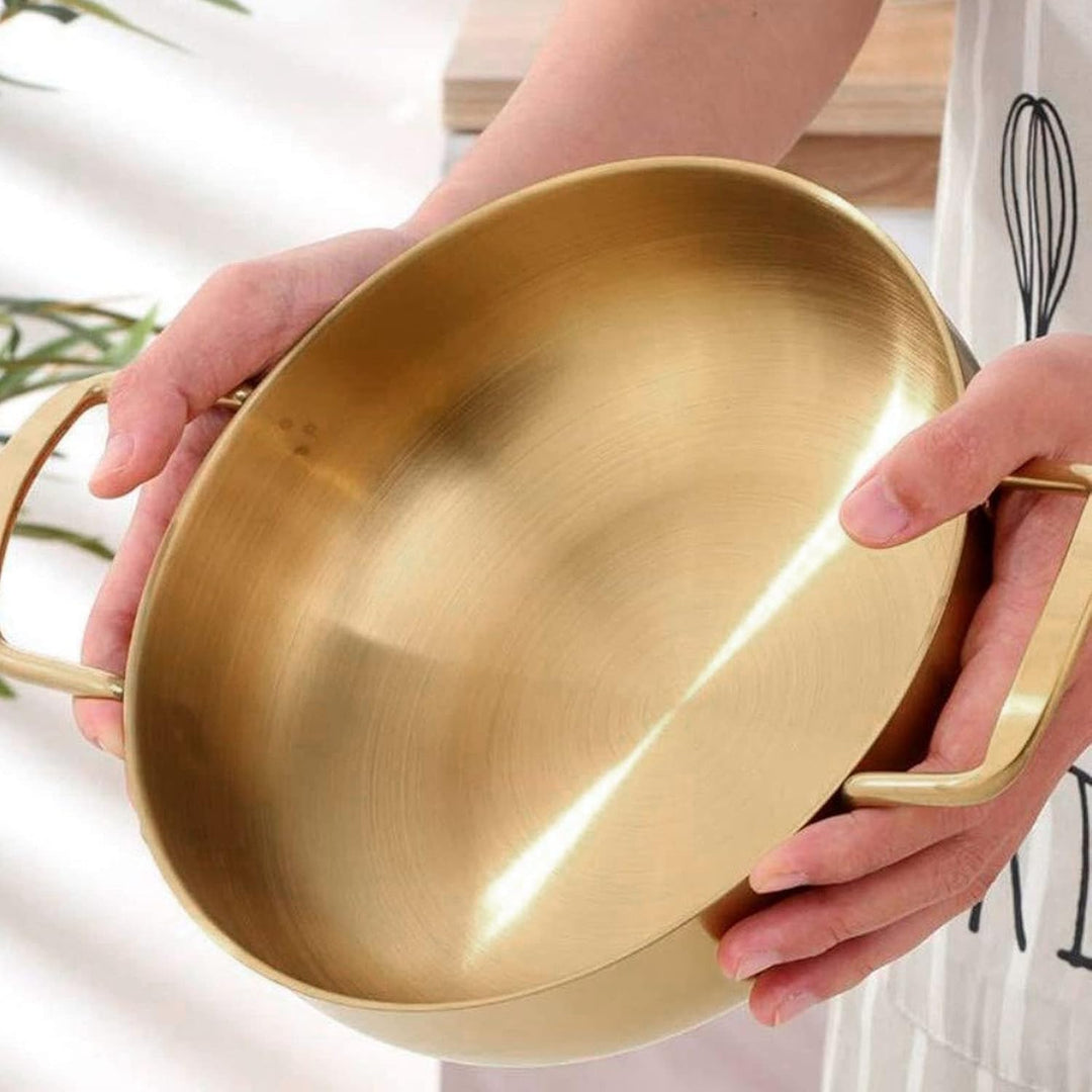 Koreanischer Nudeltopf, koreanischen Ramen Topf, 20cm Gold Edelstahl Hot Pot, Doppel Griff Edelstahl