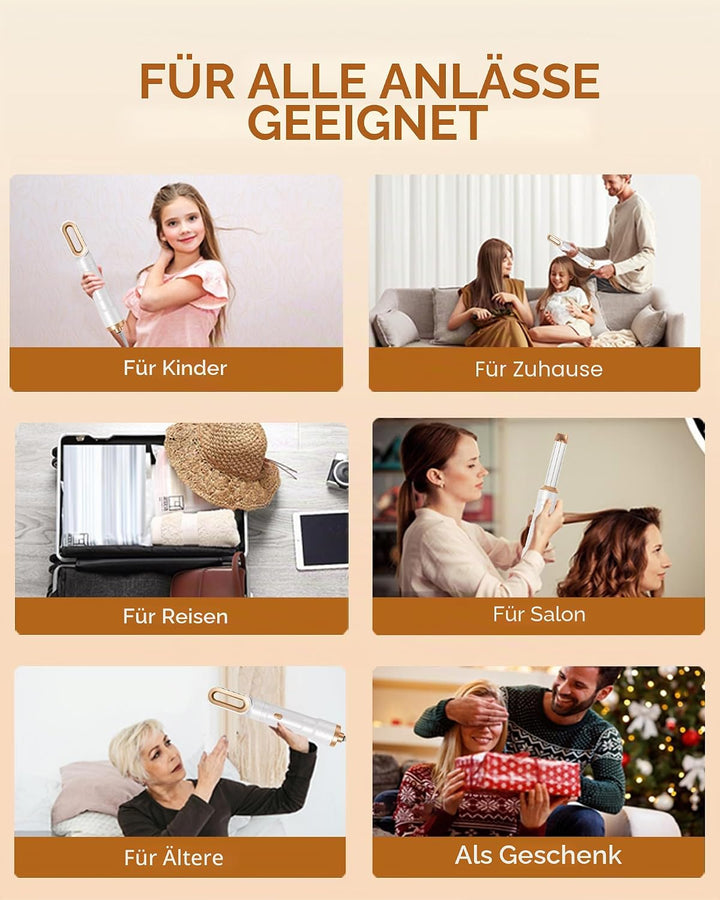 UKLISS Hairstyler 6 in 1, Haarstyler | Hair Styler Set mit 1000W Haartrockner, Warmluftbürste, Locke