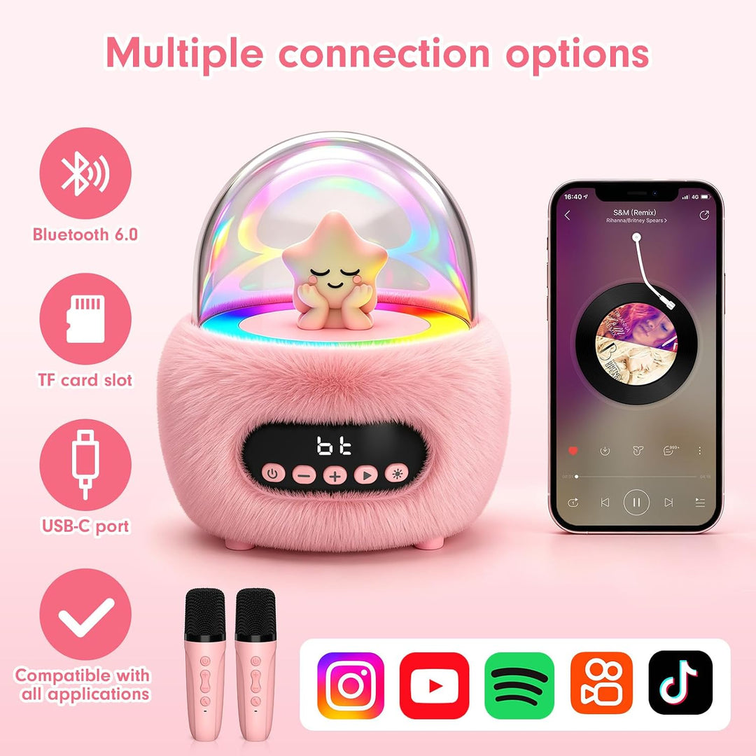 Karaoke Maschine mit 2 Bluetooth Mikrofonen für Kinder 3-8 Jahre | Tragbar, Sichere 85dB Lautstärke,