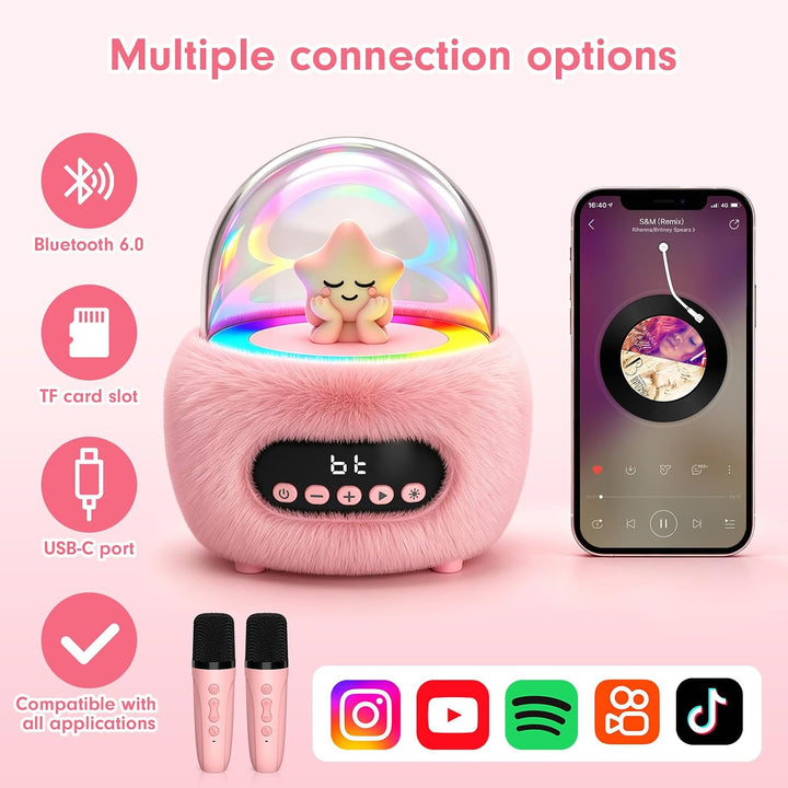 Karaoke Maschine mit 2 Bluetooth Mikrofonen für Kinder 3-8 Jahre | Tragbar, Sichere 85dB Lautstärke,