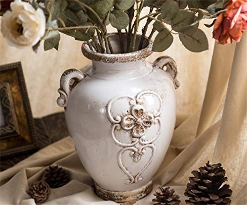 Soyizom rustikale weisse Keramikvase französische Landhausstil Vintage Vase für Blumensträusse, Kera