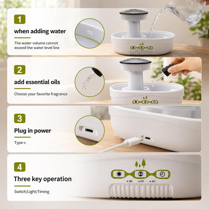 Raindrop Aroma Diffuser 400ml, Regentropfen Luftbefeuchter mit Licht/Timing