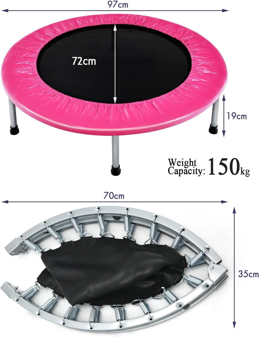 LIFEZEAL Faltbares Fitness-Trampolin Ø 97 cm, Mini-Trainingstrampolin mit Federn, robuster Stahlrahm