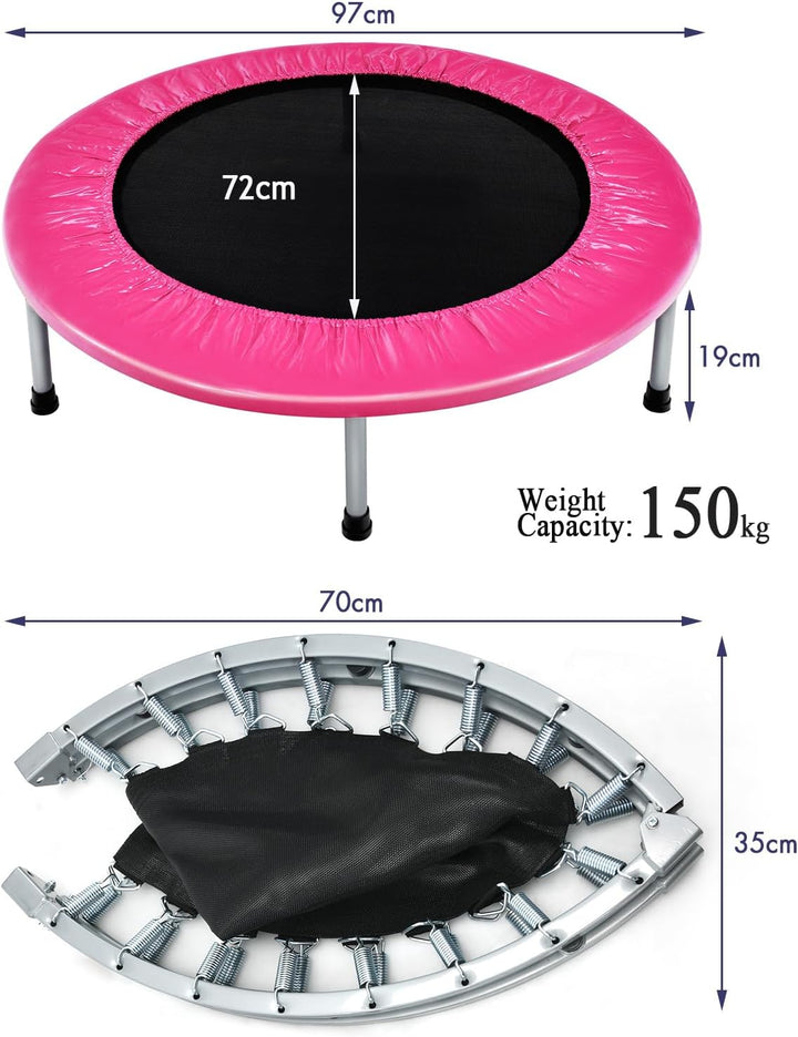 LIFEZEAL Faltbares Fitness-Trampolin Ø 97 cm, Mini-Trainingstrampolin mit Federn, robuster Stahlrahm