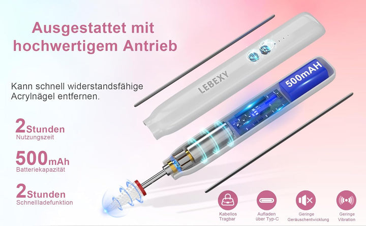 LEBEXY Elektrische Nagelfräser Maniküre Pediküre Kabellos Set | Nagelfeile Fräser Schleifpolierer fü
