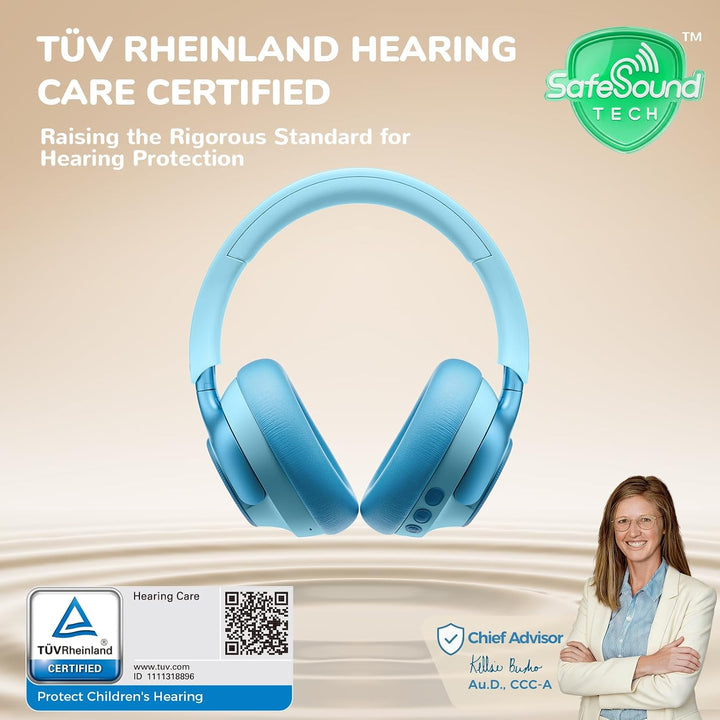 iClever Q950 Noise Cancelling Kopfhörer Kinder, Zertifizierter Gehörschutz | SafeSound Tech 3.0, TÜV