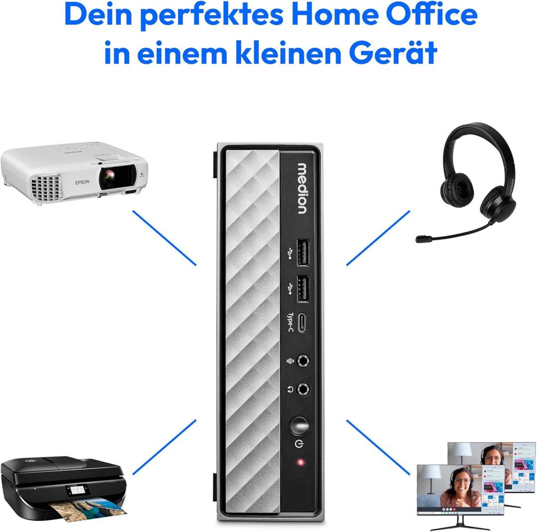 MEDION S20 Mini PC (Slim, Intel Core i7-12700T, 512GB SSD, 16GB DDR4 RAM, VESA Halterung, USB-C, WLA