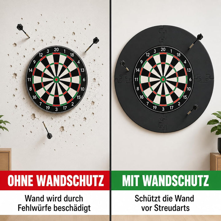 Dartteppich &amp; Dart Surround Set - 300x60 cm Dartmatte mit Abwurflinien &amp; Checkout-Tabelle + 13cm Puz