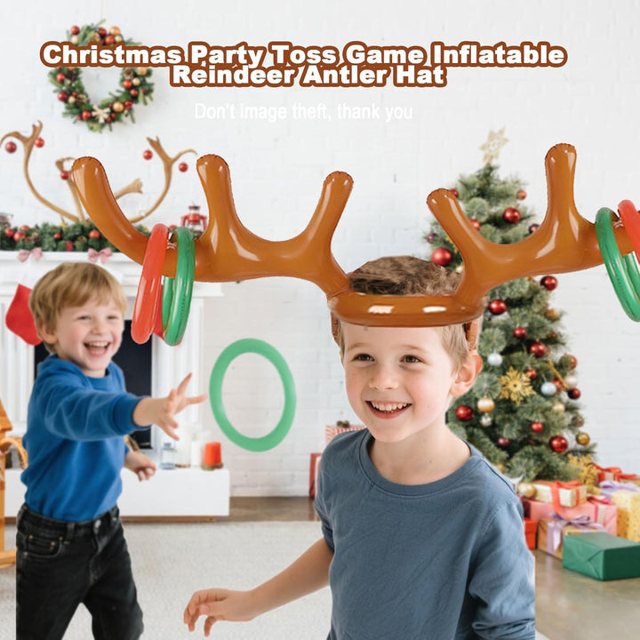 10 Stücke Ringwurfspiel Aufblasbare, Aufblasbarer Rentier-Geweihhut mit Ringen, 2 aufblasbares Gewei