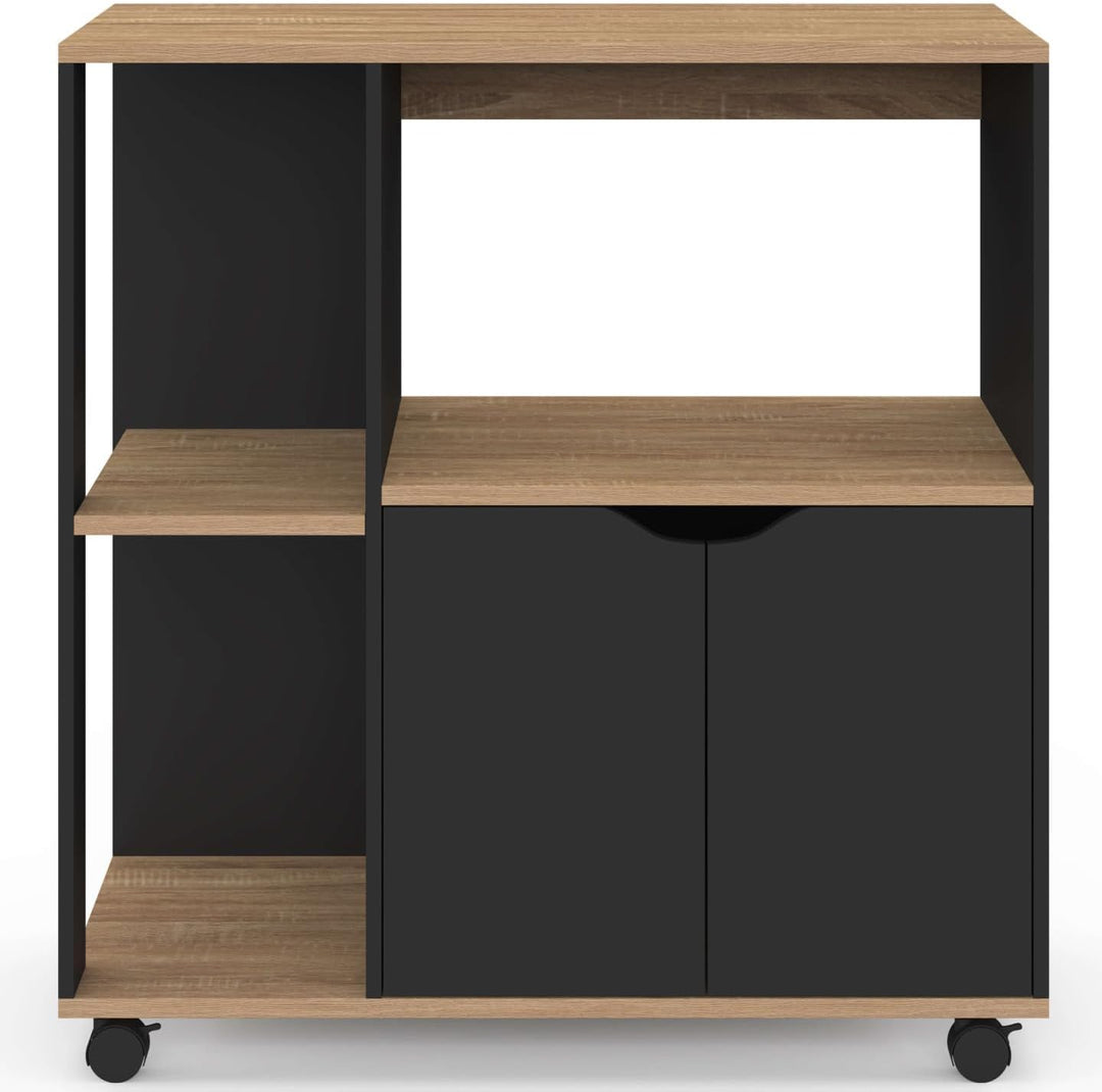 IDMarket - Küchenwagen COSI aus schwarzem Holz und Buchenholzplatten B.76 CM
