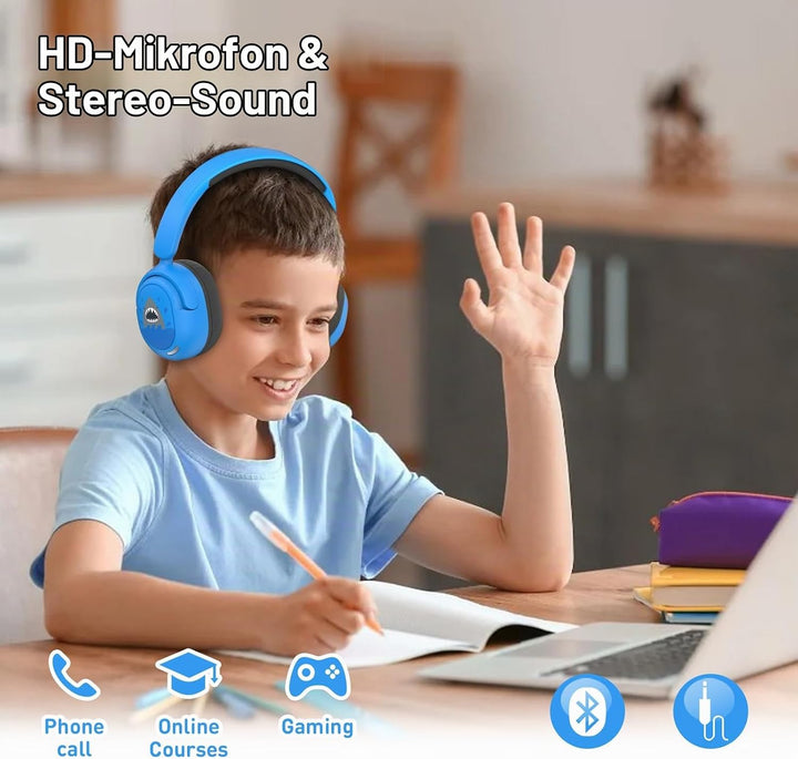 Bluetooth Kopfhörer Kinder, Kabellose KinderKopfhörer mit Mikrofon, 40H Wiedergabe, 74/85/94dB Einst