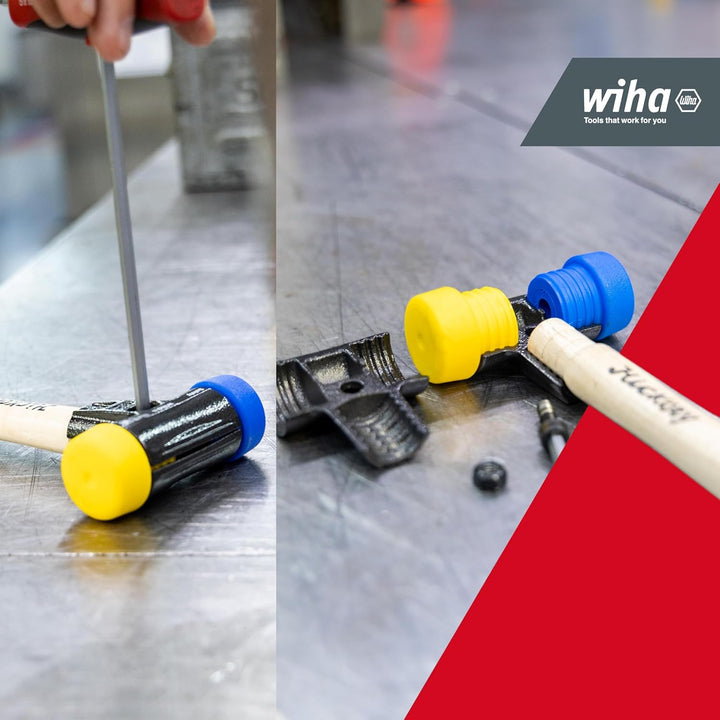 Wiha Schonhammer Safety I weich/mittelhart I Hickory-Holzstiel I Rund-Schlagkopf Ø 30 mm I Kunststof