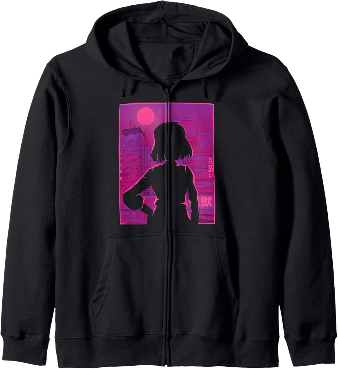 Anime Mädchen mit Blick auf die Stadt | Japanisches Motiv Kapuzenjacke