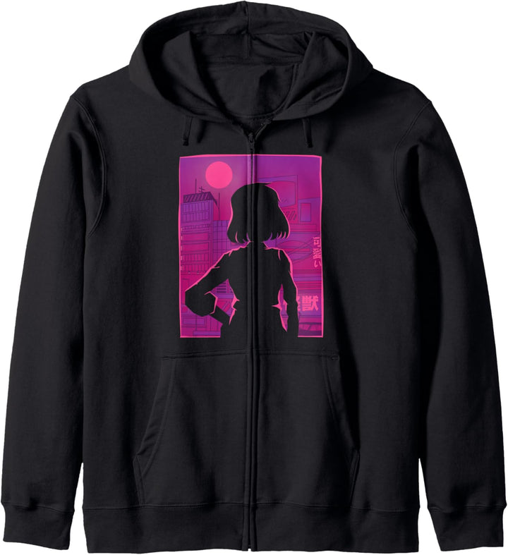 Anime Mädchen mit Blick auf die Stadt | Japanisches Motiv Kapuzenjacke