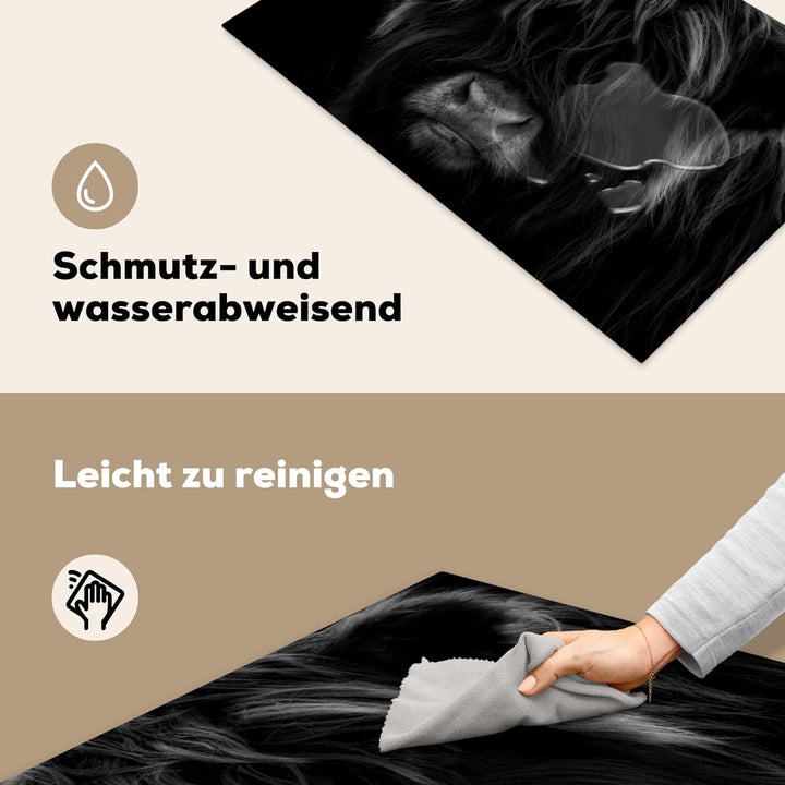 MuchoWow Herdabdeckplatte Ceranfeld Spritzschutz Küche Schottischer Highlander - Kuh - Porträt - Tie