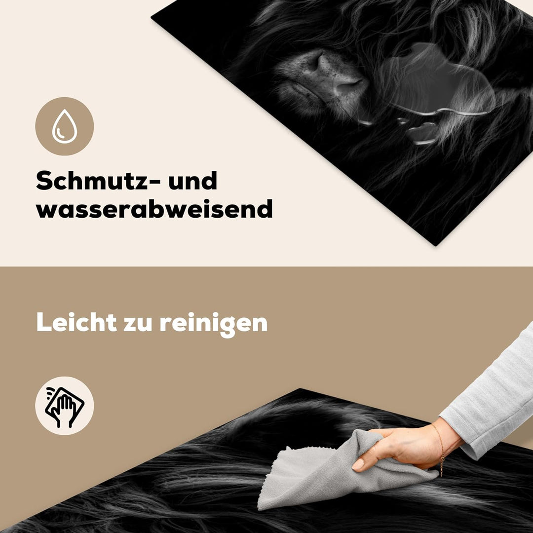 MuchoWow Herdabdeckplatte Ceranfeld Spritzschutz Küche Schottischer Highlander - Kuh - Porträt - Tie