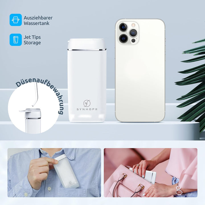 Munddusche (Mini Tragbar) Kabellos Elektrische Zahnreinigung,Versenkbarer Wassertank/3 Modi Water Fl