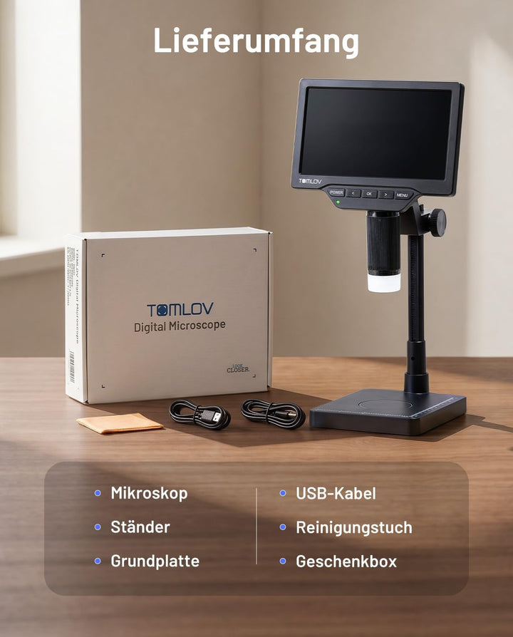TOMLOV DM4W Max 7" IPS Digital Mikroskop mit Waage, Münzvollansicht | 0,1g Präzision, g/oz/ct/ozt, 1