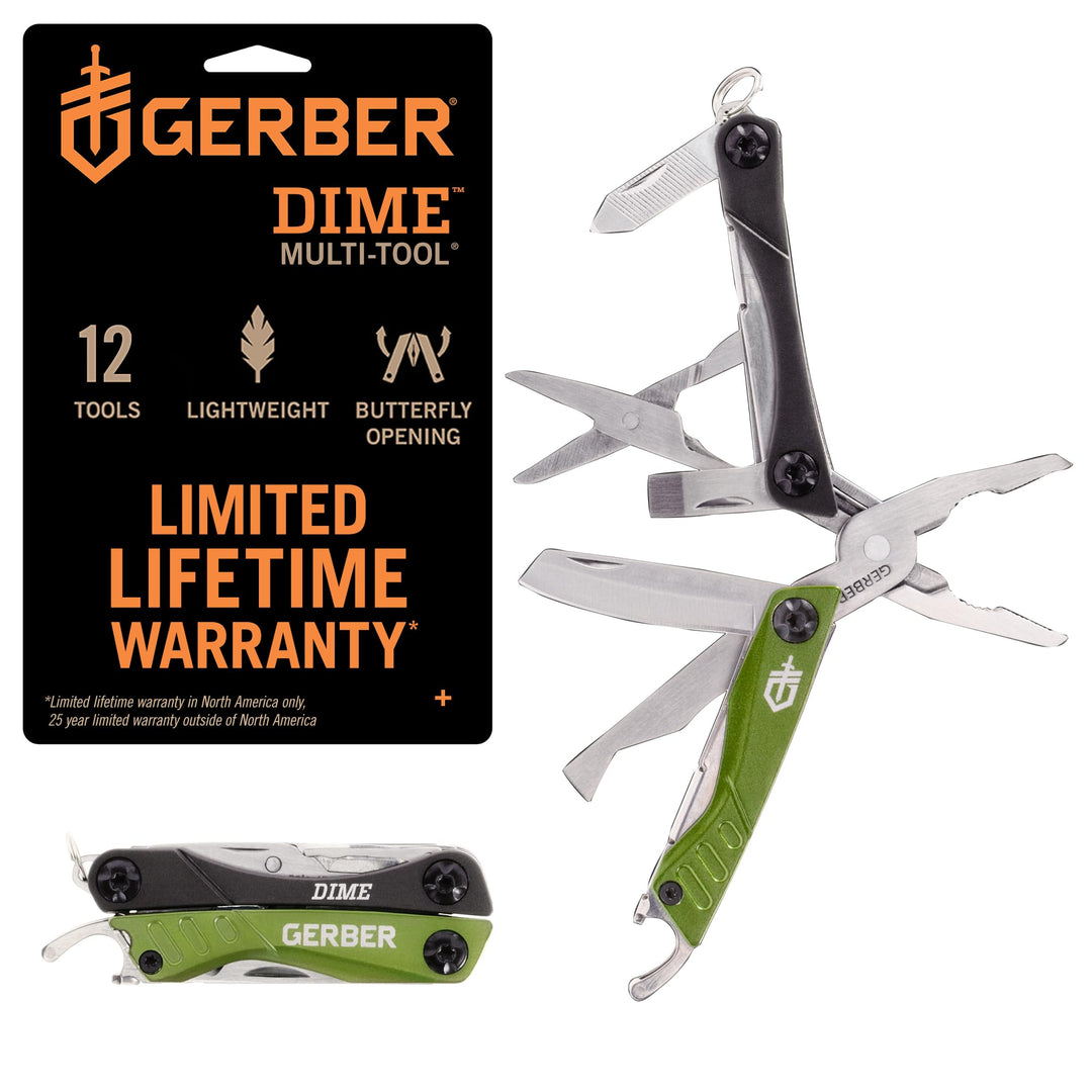 Gerber 1027828 Mini-Tool, DIME, grau-grün, Zange, Stahl 3Cr13,Nagelreiniger,Paketöffner,Flachschraub