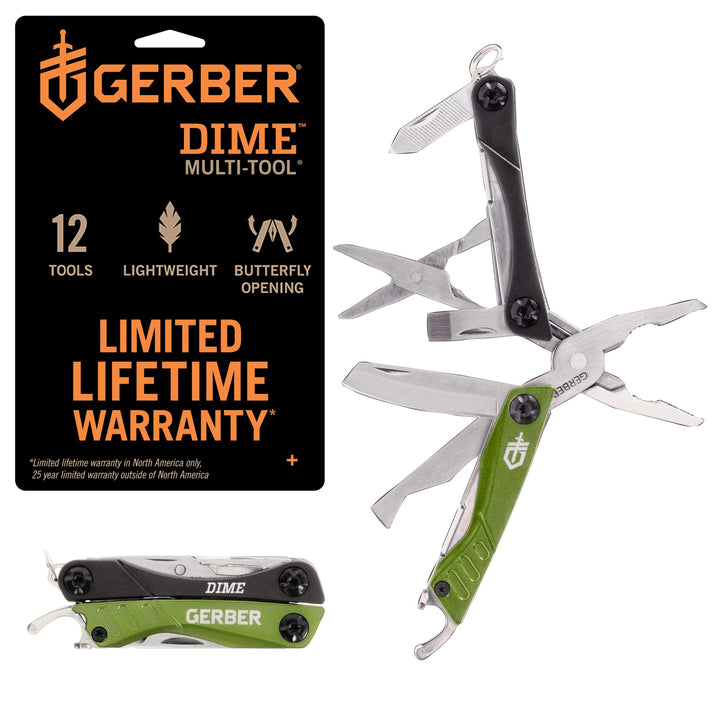 Gerber 1027828 Mini-Tool, DIME, grau-grün, Zange, Stahl 3Cr13,Nagelreiniger,Paketöffner,Flachschraub