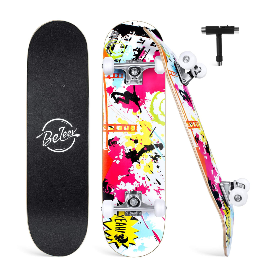 BELEEV Skateboard 31x8 Zoll Komplette Cruiser Skateboard für Kinder Jugendliche Erwachsene, 7-Lagige