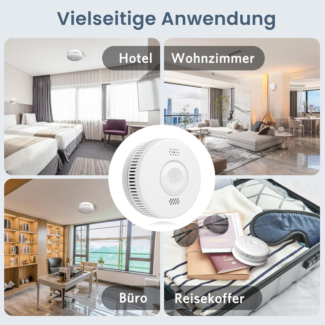 Rauchmelder 10 Jahre Batterie, TÜV Rheinland Zertifizierter Photoelektrischer Rauchwarnmelder mit Kl