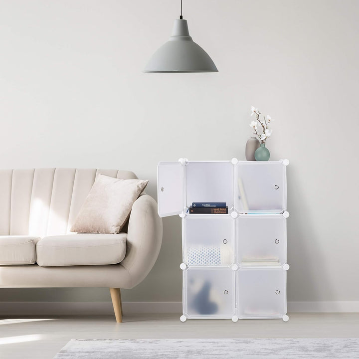 Relaxdays Regalsystem m. 6 Türen, DIY, Cubes, Grifföffnungen, Raumteiler, Badregal, Kunststoff, HBT