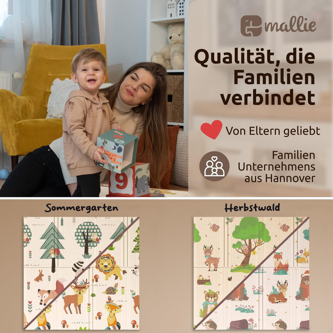 Mallie® Spielmatte Baby Faltbar 120x120x1cm [100% BPA- und Schadstoff-Frei] Doppelseitige Krabbelmat