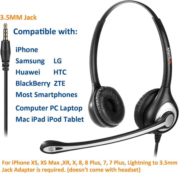 Wantek Headset Handy Binaural mit Noise Cancelling Mikrofon, Smartphone Kopfhörer für iPhone Samsung
