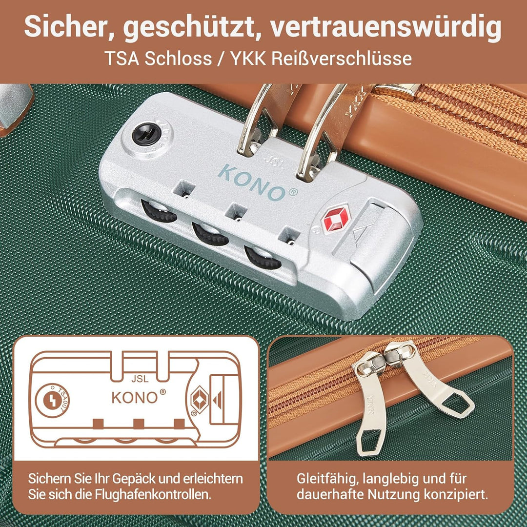 KONO Koffer Trolley Reisekoffer aus ABS+PC – Leichter Hartschalenkoffer mit 4 Zwillingsrollen und TS