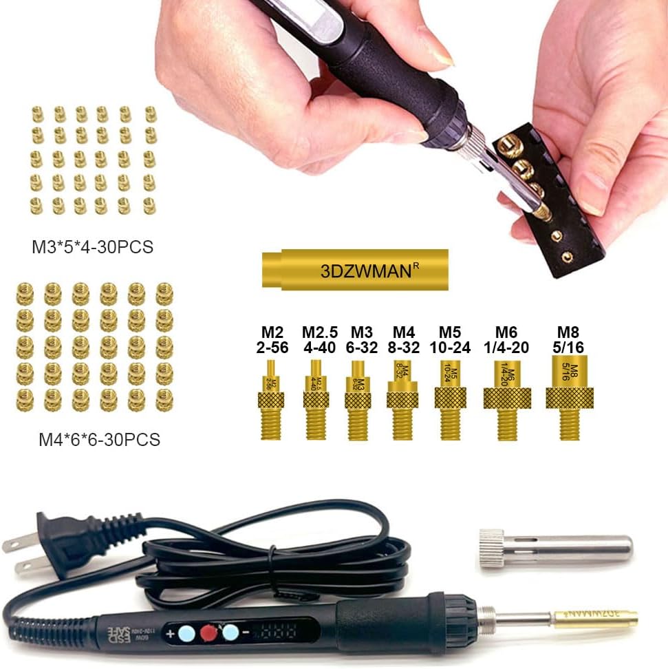 Heat Set Insert Tools kit Brass Nuts 3D Printing 60W Digital Soldering Iron 94PCS