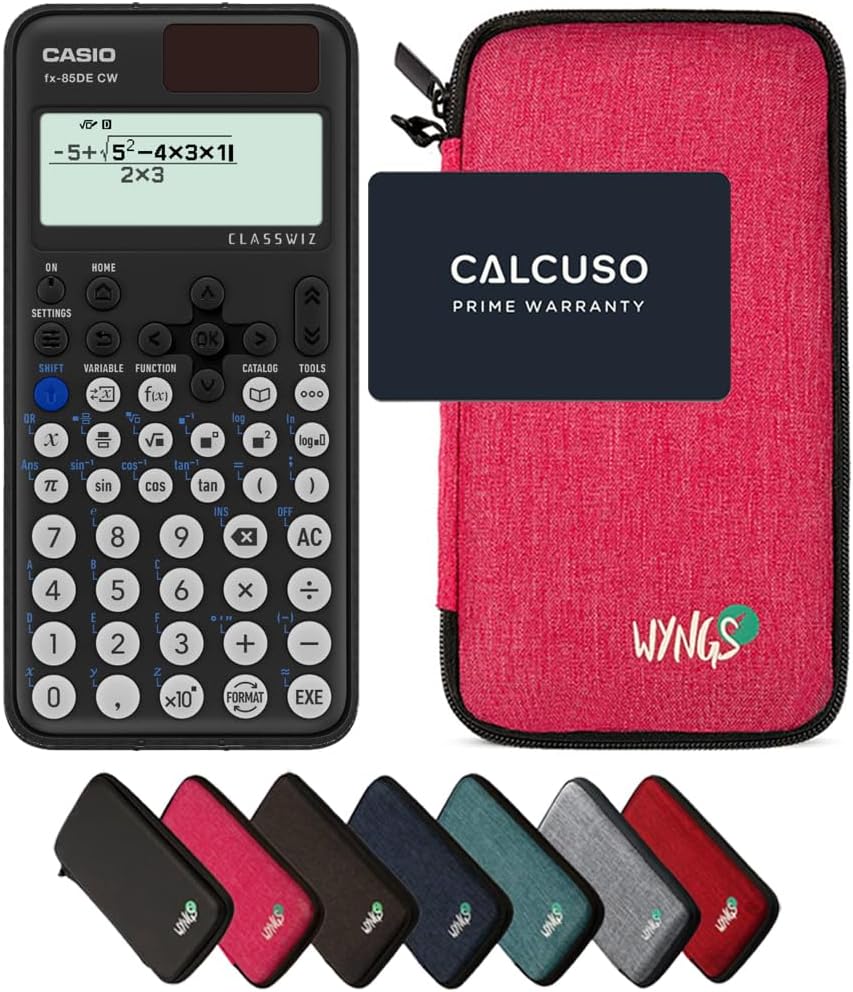 CALCUSO Sparpaket: Casio FX-85DE CW ClassWiz technisch-wissenschaftlicher Schulrechner + WYNGS Schut