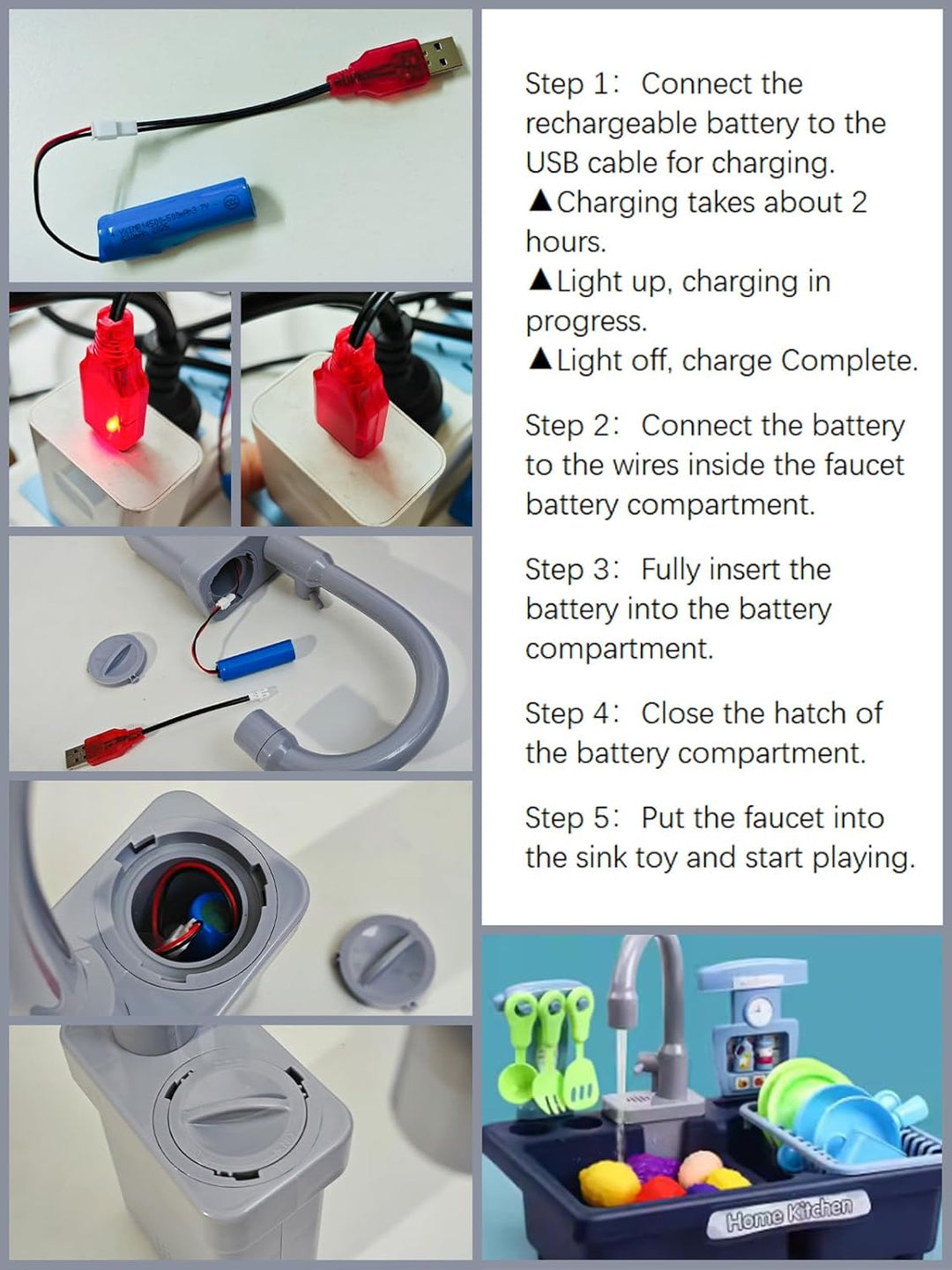 Kinder Küchenspüle Spielzeug Geschirrspüler Spielspielzeug Automatischer Wasserhahn Zubehör Künstlic