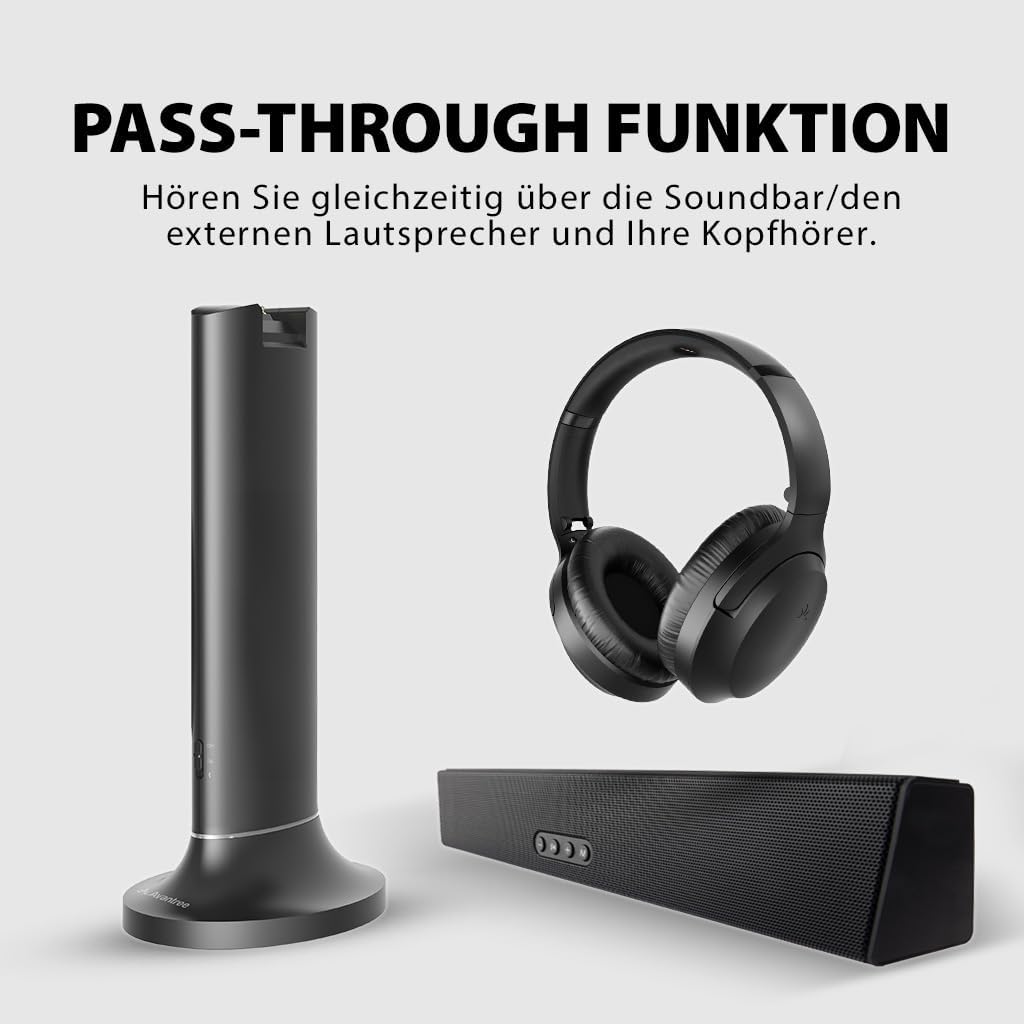 Avantree Opera - 35 Stunden Komfortabler Kabelloser Funkkopfhörer mit Bluetooth Sender &amp; Ladestation
