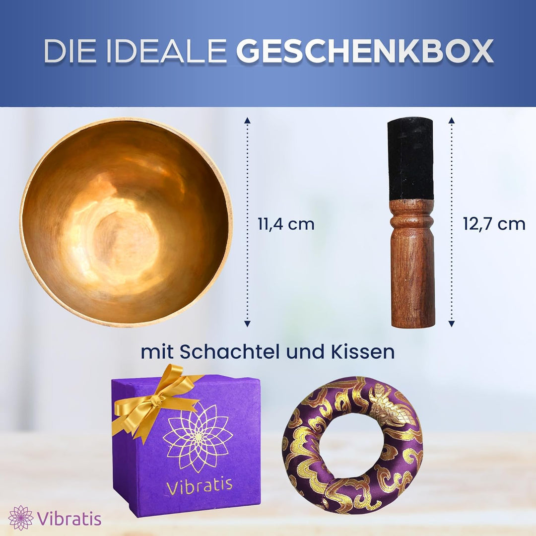 VIRHEA Tibetische Klangschale – Handgefertigte 7-Metall-Schale aus Nepal + Kissen + Holzklöppel + Lo