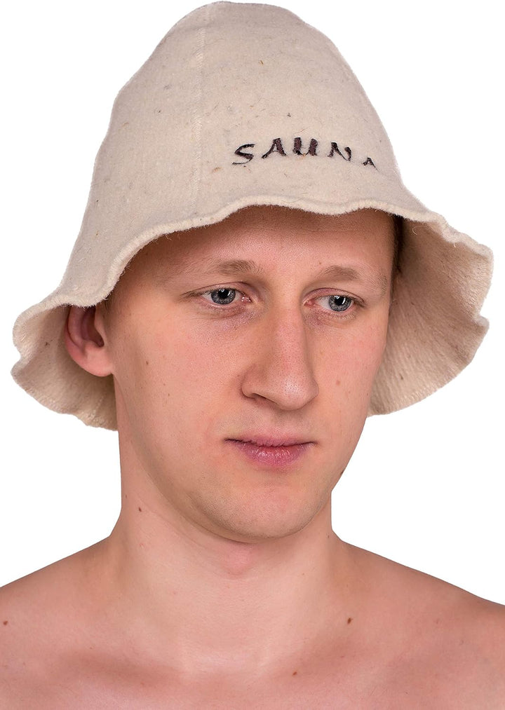 Ger3as Saunahut 100% Wolle mit Stickerei für Damen und Herren, Wellness Mütze Premium Qualität, Saun