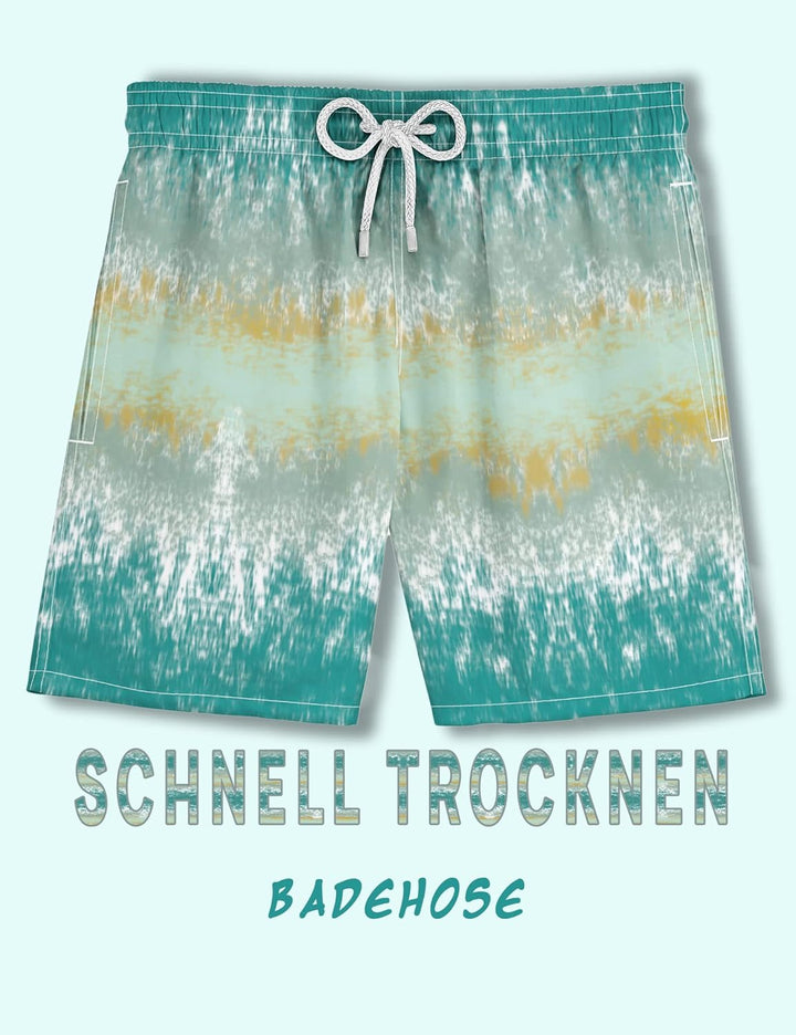 KBVOT Badehose Herren mit Kompression Liner Schnelltrocknend Badeshorts Männer Kurz Boardshorts Schw