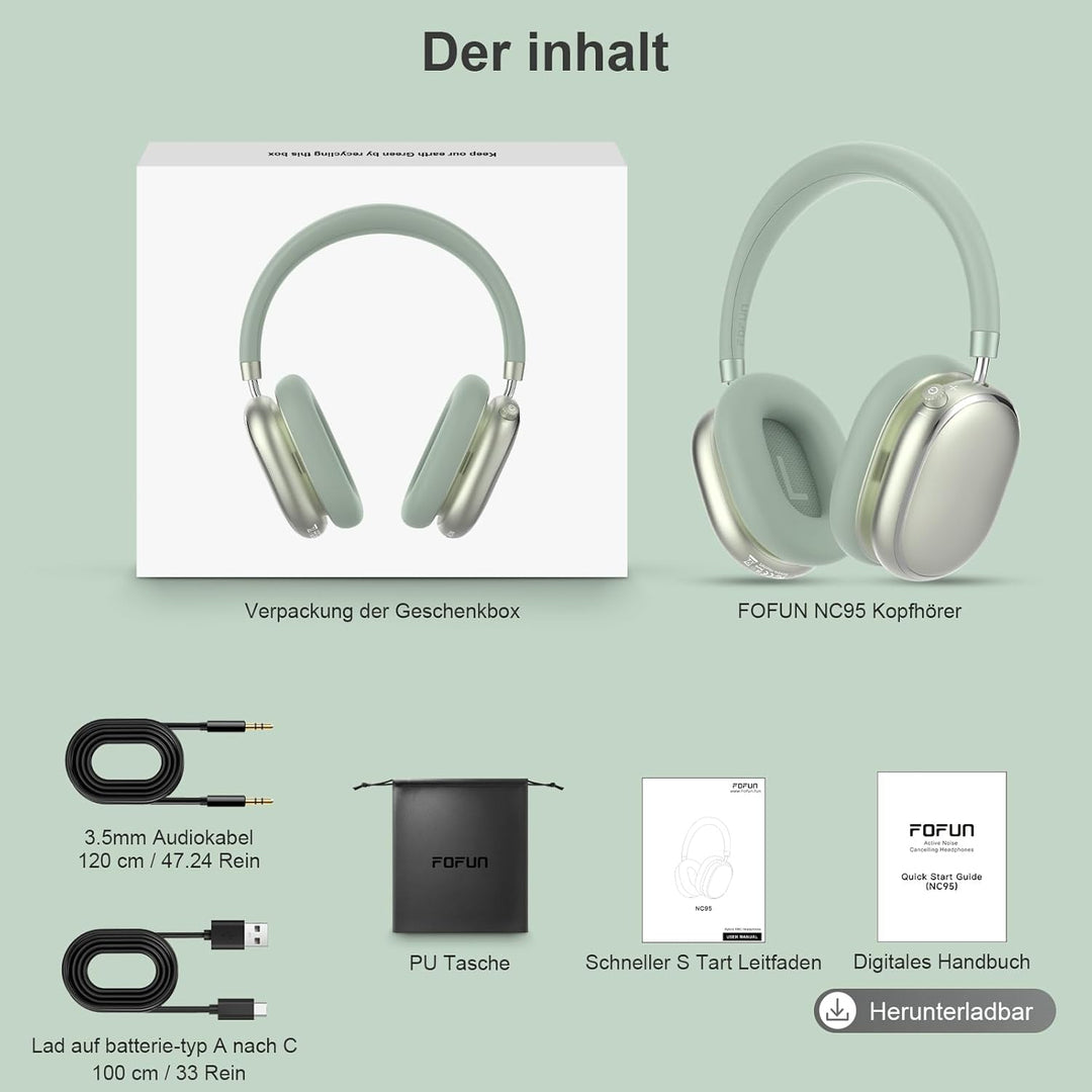 FOFUN NC95 Kopfhörer Kabellos Bluetooth 6.0,Hybrid Noise Cancelling Kopfhörer mit Drehknopf,65+ Stun