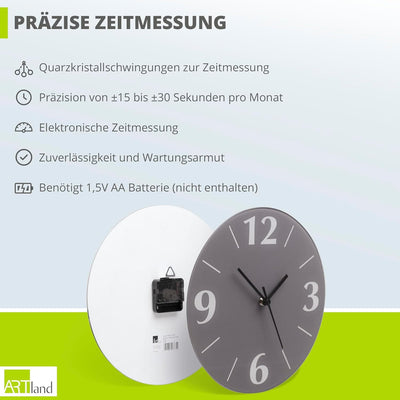 ARTLAND Wanduhr ohne Tickgeräusche Glas Quarzuhr Ø 30 cm Rund Lautlos Tiere Schwein Lustig Hipster A