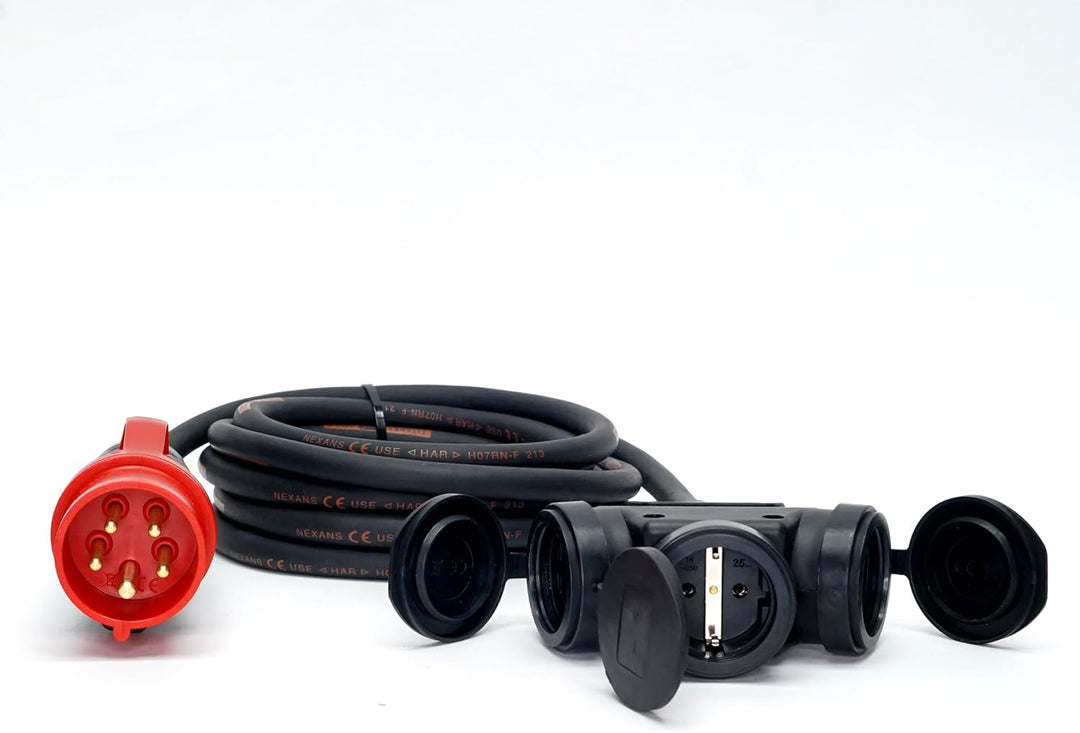 CEE-Stecker auf Schuko-Verteilung 3-Fach (1,5m-50m) 16A Verlängerungskabel Titanex H07RN-F 5x2,5mm²