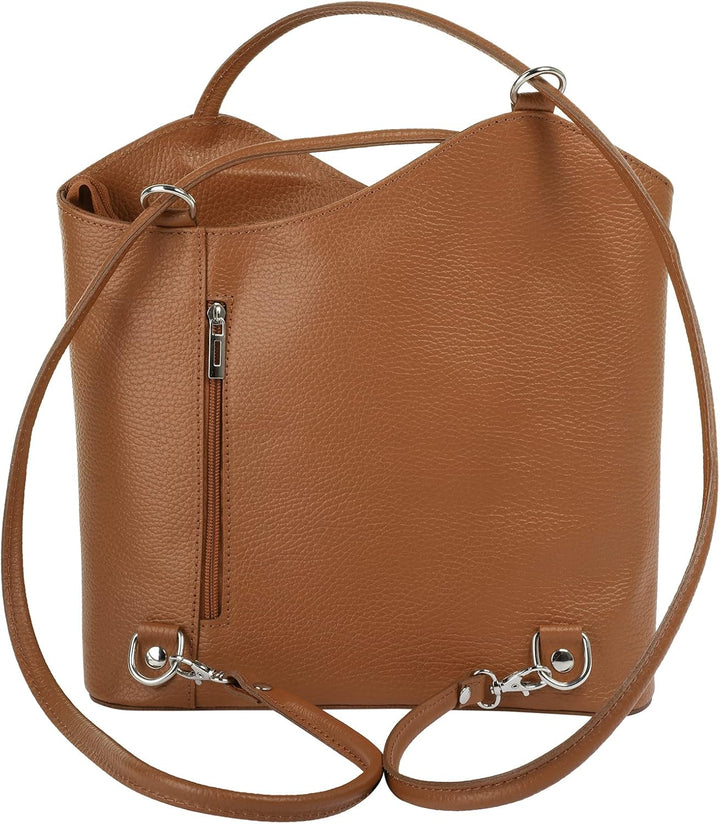 Cluty Shopper Rucksack Kombination Echt Leder Damen - 016715 Cognac, Cognac