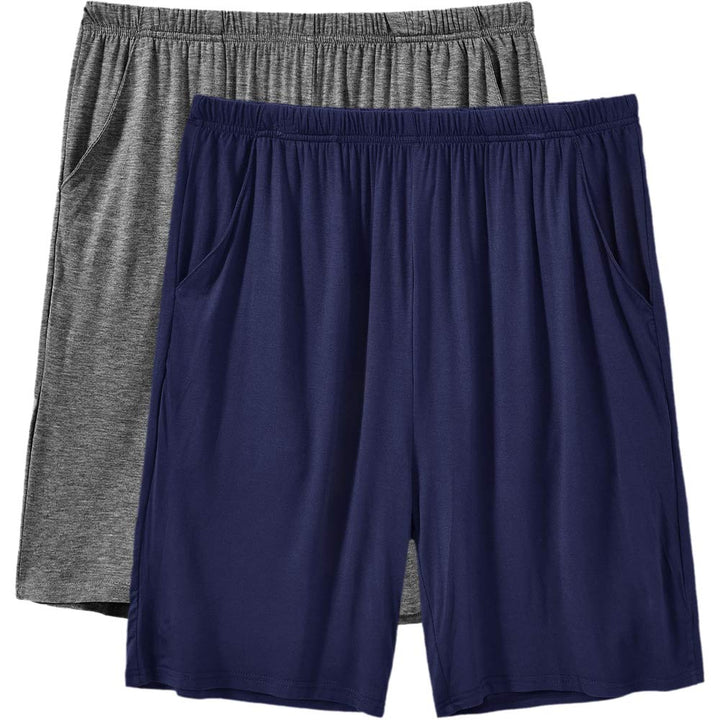 MoFiz Pyjamahose Herren Schlafanzughose Kurz Modal Schlafshorts Weit Loungewear, 2 Pack-05